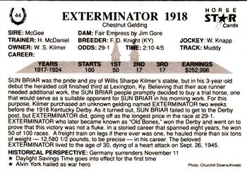 1991 Horse Star Kentucky Derby #44 Exterminator Back